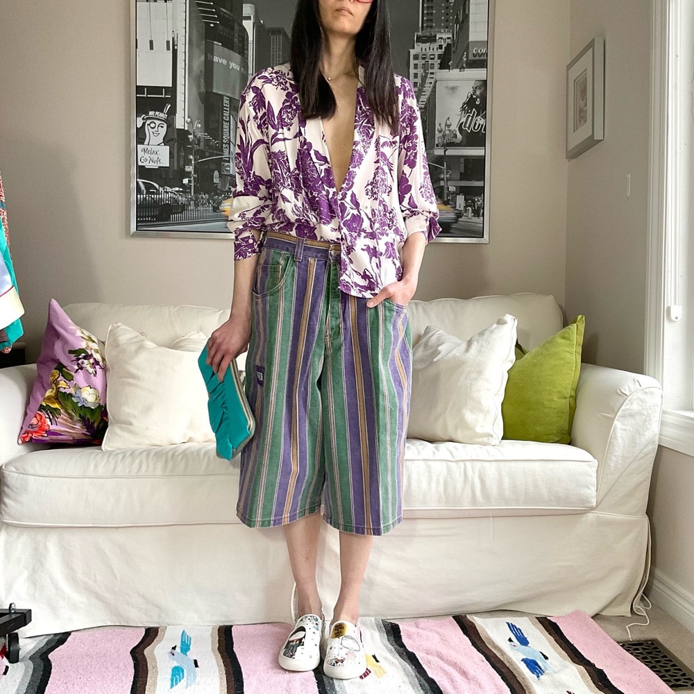 Colorful Vintage Striped Jean Shorts